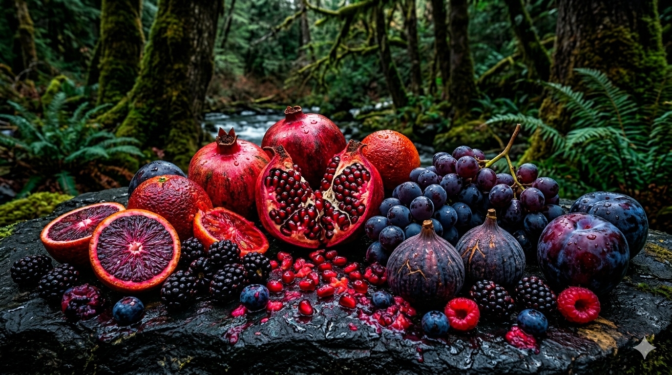 World Fruit Council — wild fruit on mossy stone in a forest